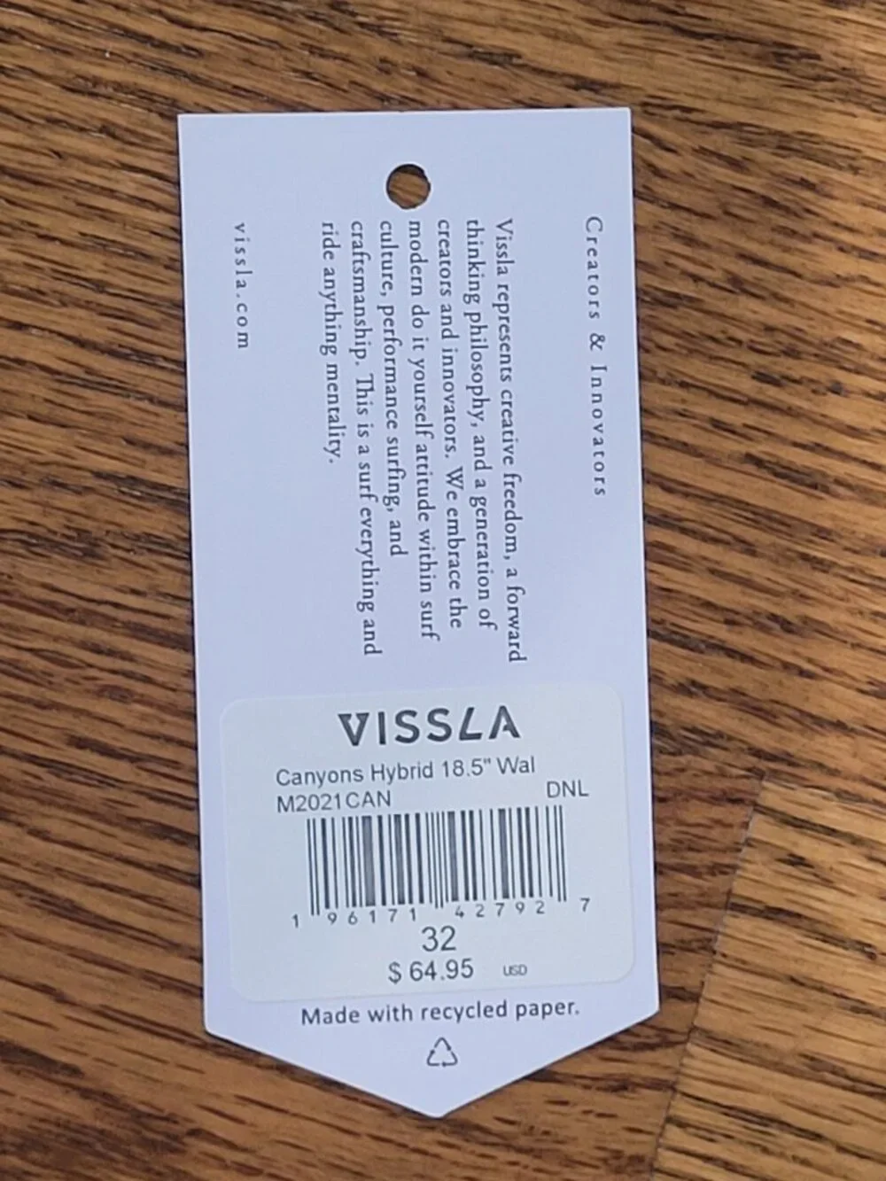 Vissla Canyons Hybrid 18.5 Shorts Size 32